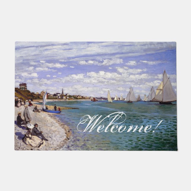 Monet Sailboat Beach Impressionism Welcome Doormat (Front)