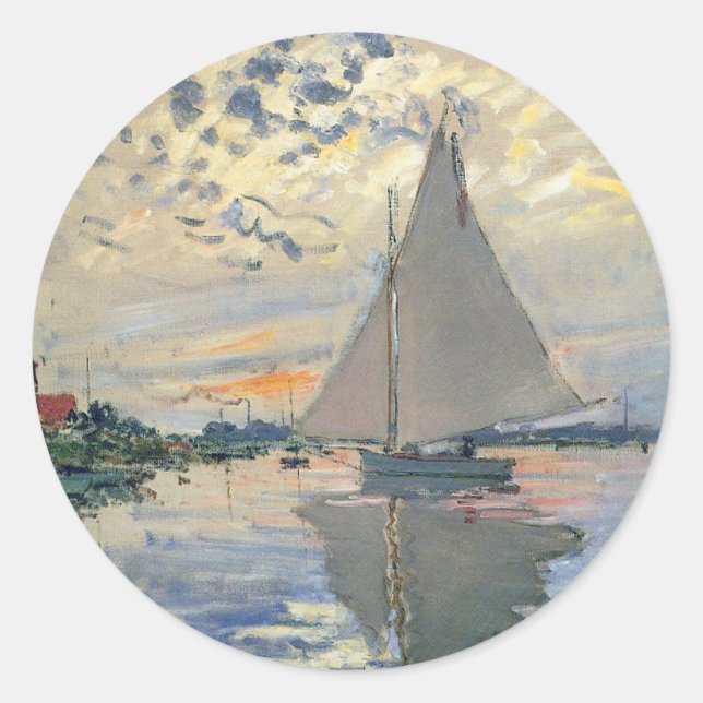 Monet Sailboat French Impressionism Classic Art Classic Round Sticker (Front)