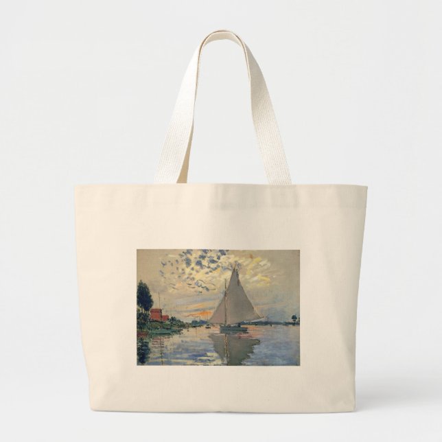 Monet Sailboat French Impressionism Classic Art Large Tote Bag (Front)