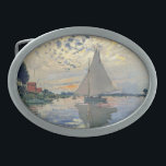 Monet Sailboat French Impressionism Classic Art Oval Belt Buckle<br><div class="desc">Monet Sailboat - This beautiful French sailboat is by French impressionist Claude Monet, painted in 1874. Monet was one of the most important French impressionist artists that ever lived. The exact title of the painting is "Sailboat at Petit-Gennevilliers, " an oil on canvas. The painting shows a single sailboat with...</div>