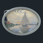 Monet Sailboat French Impressionism Classic Art Oval Belt Buckle<br><div class="desc">Monet Sailboat - This beautiful French sailboat is by French impressionist Claude Monet, painted in 1874. Monet was one of the most important French impressionist artists that ever lived. The exact title of the painting is "Sailboat at Petit-Gennevilliers, " an oil on canvas. The painting shows a single sailboat with...</div>