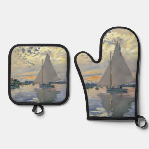 Monet Sailboat French Impressionism Classic Art Oven Mitt & Pot Holder Set