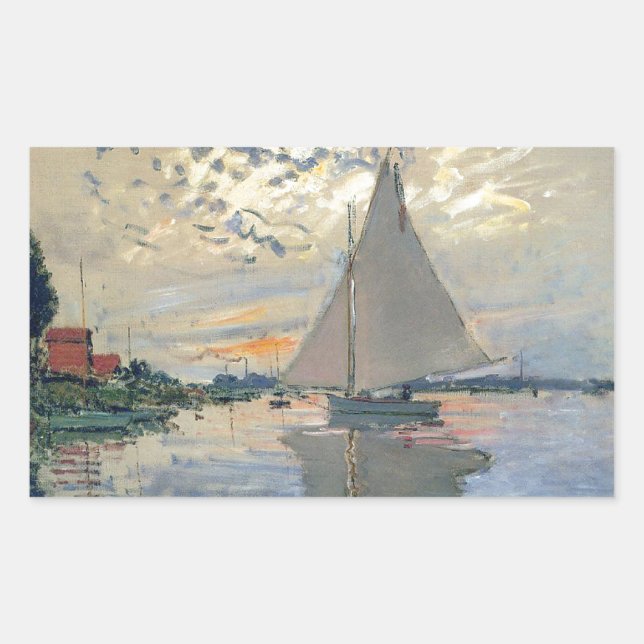 Monet Sailboat French Impressionism Classic Art Rectangular Sticker (Front)