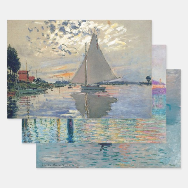 Monet Sailboat French Impressionism Classic Art Wrapping Paper Sheet (Set)