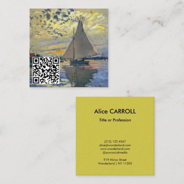 Monet - Sailboat, Le Petit-Gennevilliers - QR Code Square Business Card (Front/Back)