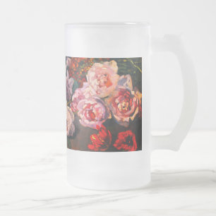 Monet Spring Flowers Frosted Glass Beer Mug