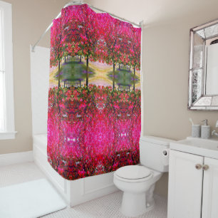 Monet style pink Autumn landscape, pink leaves    Shower Curtain