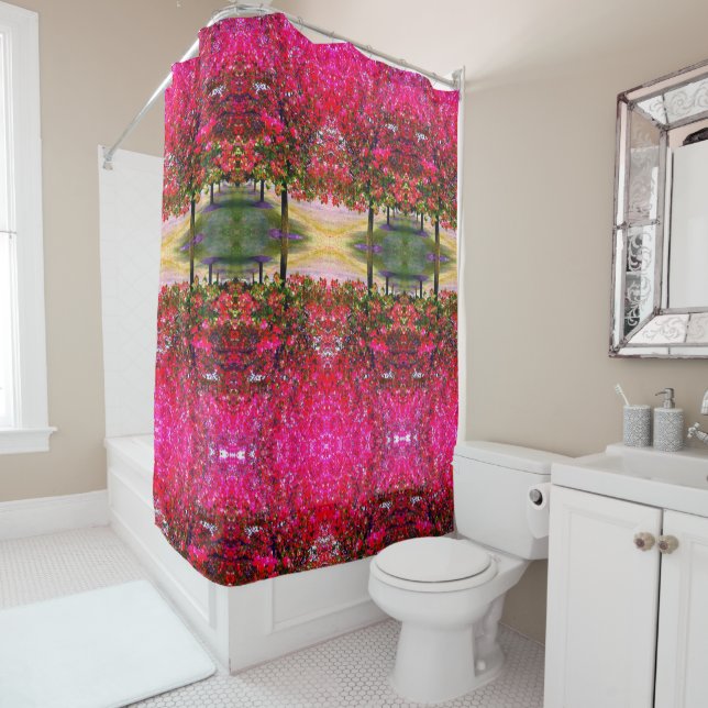 Monet style pink Autumn landscape, pink leaves    Shower Curtain (In Situ)