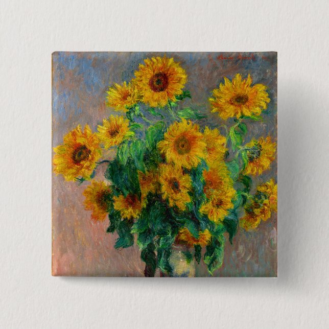 Monet Sunflowers 15 Cm Square Badge (Front)