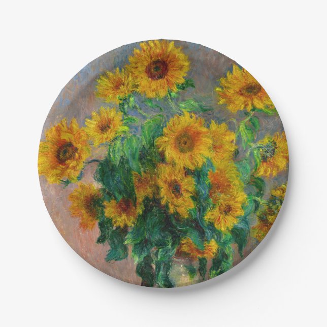 Monet Sunflowers Paper Plate (Front)