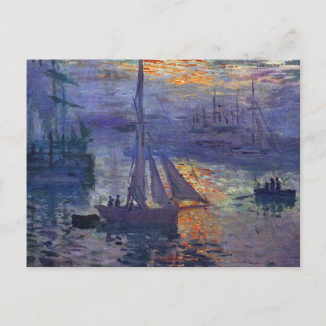 Monet sunrise at sea sailboat painting boating art postcard (Front)