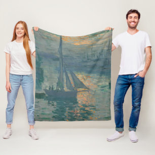 Monet Sunrise Marine Impressionism Painting Fleece Blanket