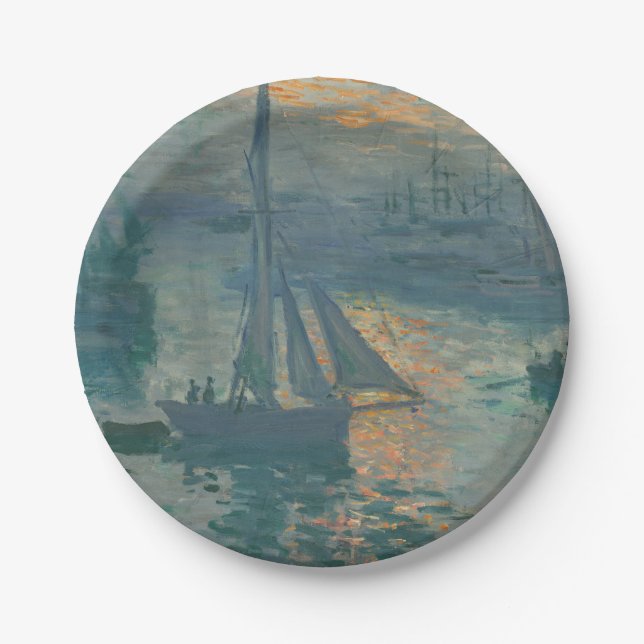 Monet Sunrise Marine Impressionism Painting Paper Plate (Front)
