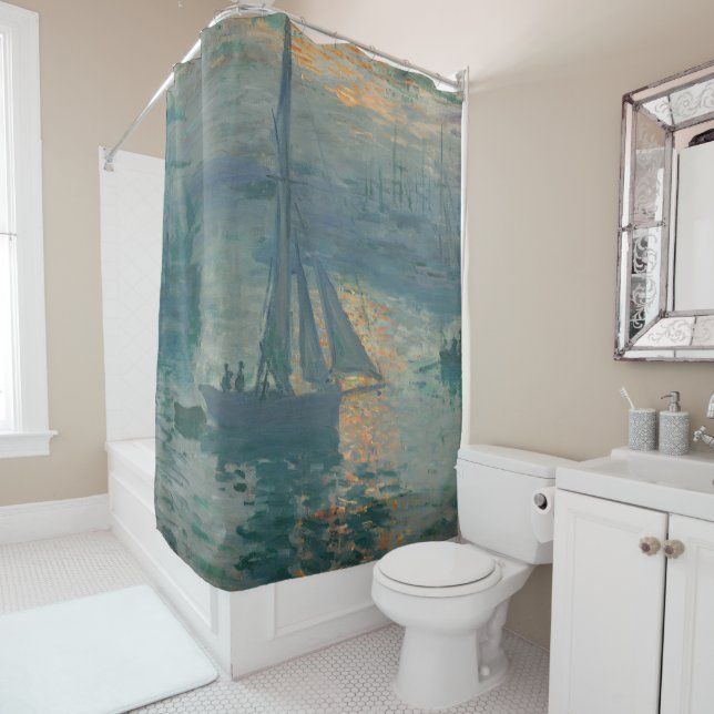 Monet Sunrise Marine Impressionism Painting Shower Curtain (In Situ)
