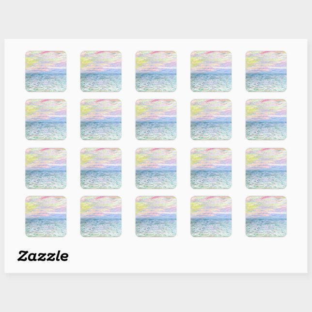 Monet - Sunset at Pourville, fine art Square Sticker (Sheet)
