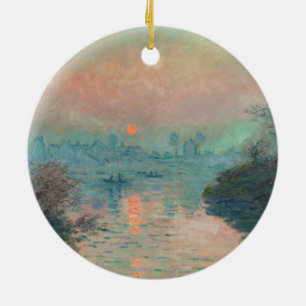 Monet Sunset fine art impressionist painting Ceramic Tree Decoration