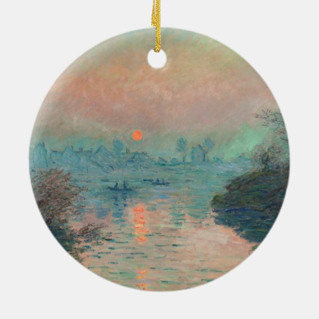 Monet Sunset fine art impressionist painting Ceramic Tree Decoration (Back)