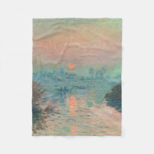 Monet Sunset on the Seine Fine Art Impressionism Fleece Blanket