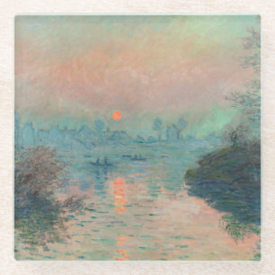 Monet Sunset Seine Fine Art Impressionism Glass Coaster