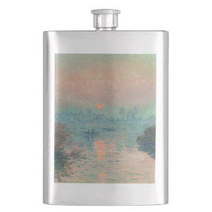 Monet Sunset Seine Fine Art Impressionism Hip Flask