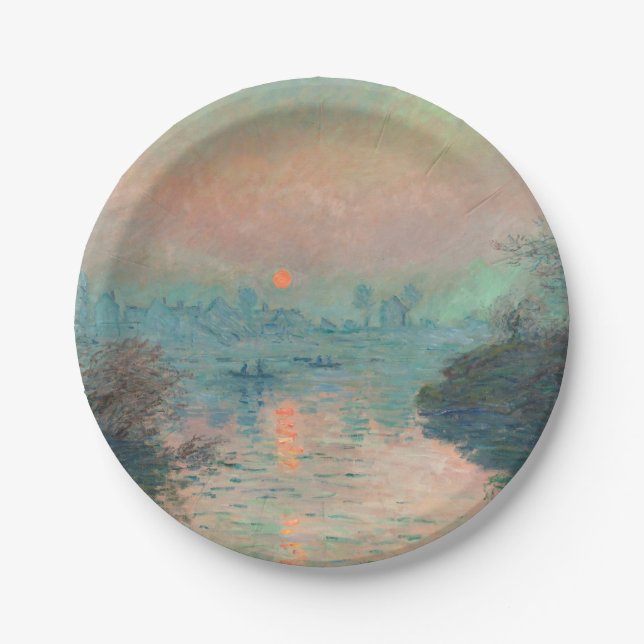 Monet Sunset Seine Fine Art Impressionism  Paper Plate (Front)