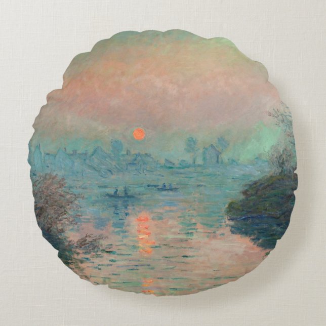 Monet Sunset Seine Fine Art Impressionism  Round Cushion (Front)