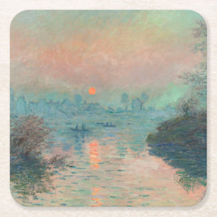 Monet Sunset Seine Fine Art Impressionism Square Paper Coaster