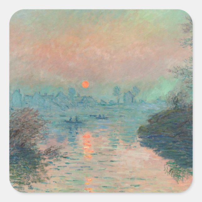 Monet Sunset Seine Fine Art Impressionism  Square Sticker (Front)