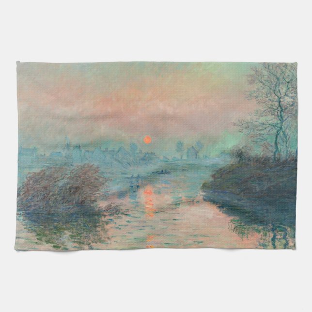 Monet Sunset Seine Fine Art Impressionism  Tea Towel (Horizontal)