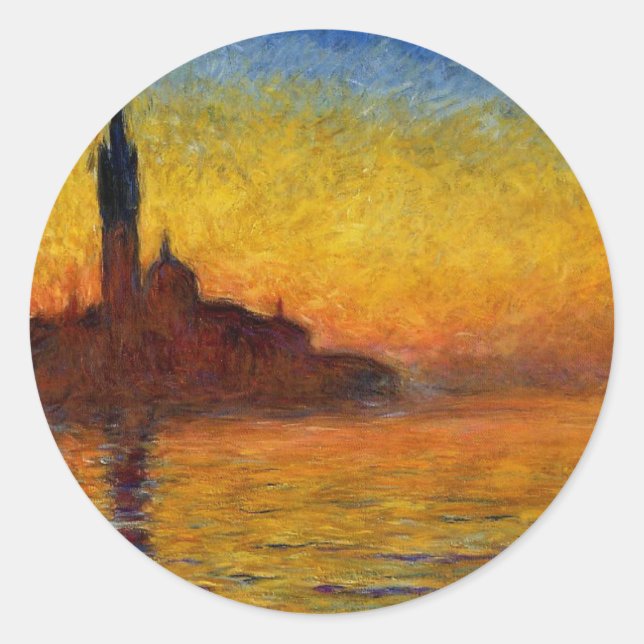 Monet Sunset Venice Colourful Impressionism Art Classic Round Sticker (Front)