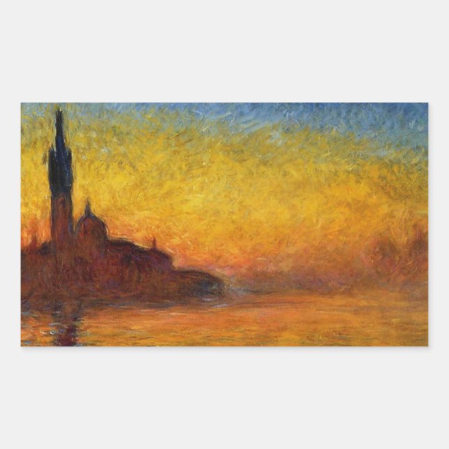 Monet Sunset Venice Colourful Impressionism Art Rectangular Sticker (Front)