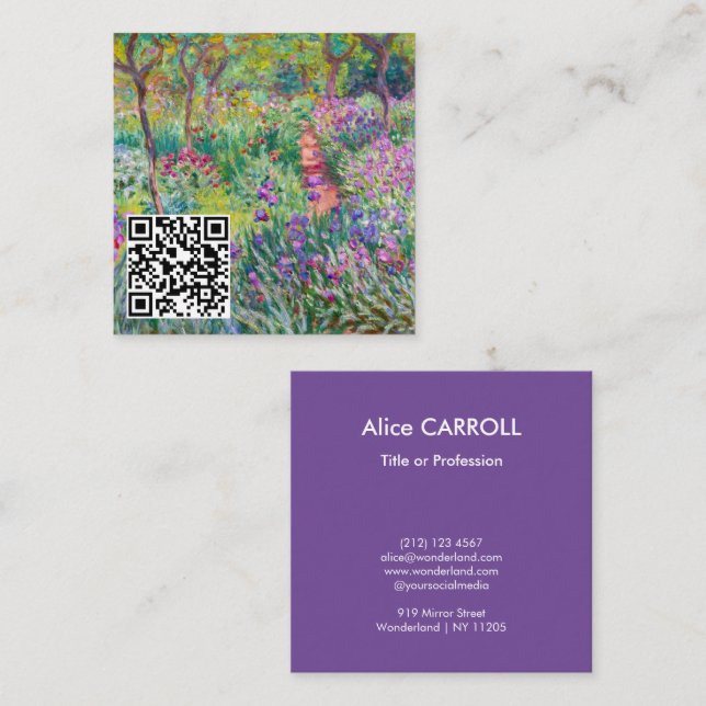 Monet - The Iris Garden at Giverny - QR Code Square Business Card (Front/Back)