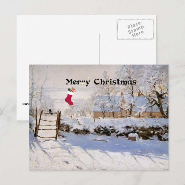Monet - The Magpie, Christmas Greetings Holiday Postcard (Front/Back)