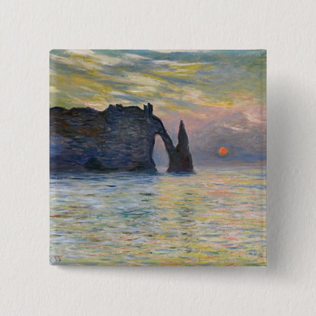 Monet - The Manneport, Cliff at Etretat, Sunset 15 Cm Square Badge (Front)