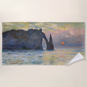 Monet - The Manneport, Cliff at Etretat, Sunset Beach Towel