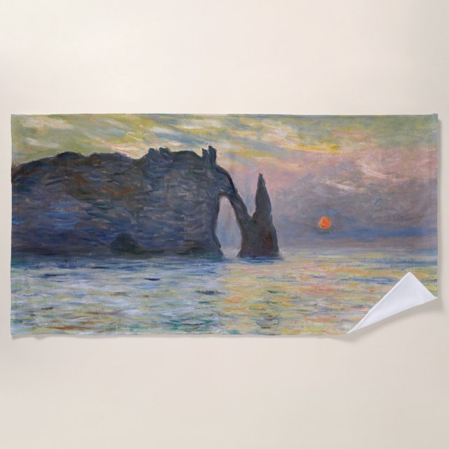 Monet - The Manneport, Cliff at Etretat, Sunset Beach Towel (Front)