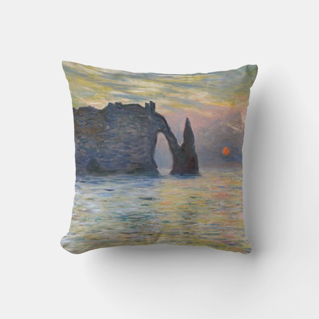 Monet - The Manneport, Cliff at Etretat, Sunset Cushion (Front)
