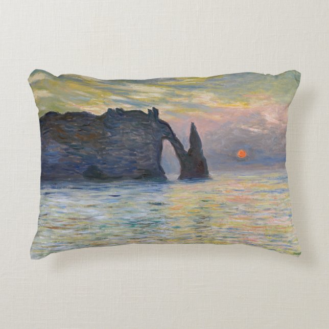 Monet - The Manneport, Cliff at Etretat, Sunset Decorative Cushion (Front)