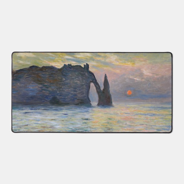 Monet - The Manneport, Cliff at Etretat, Sunset Desk Mat (Front)