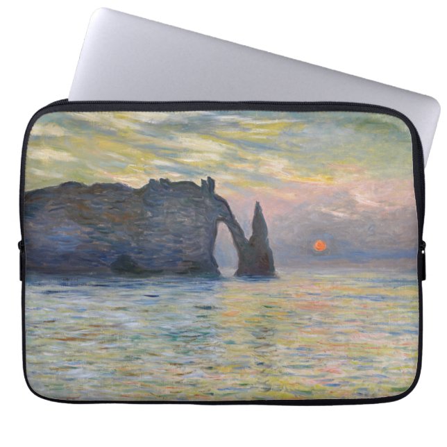 Monet - The Manneport, Cliff at Etretat, Sunset Laptop Sleeve (Front)