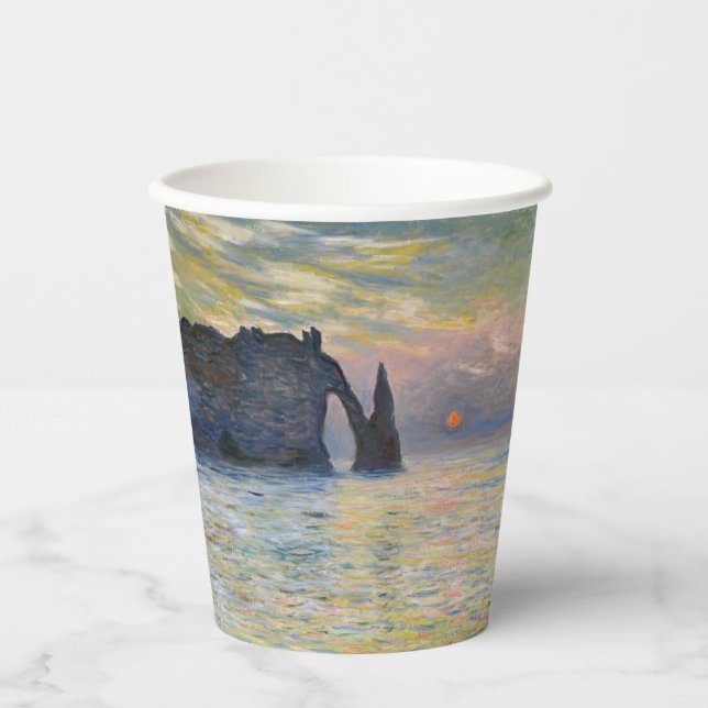 Monet - The Manneport, Cliff at Etretat, Sunset Paper Cups (Front)