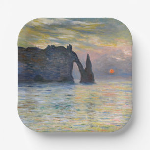 Monet - The Manneport, Cliff at Etretat, Sunset Paper Plate