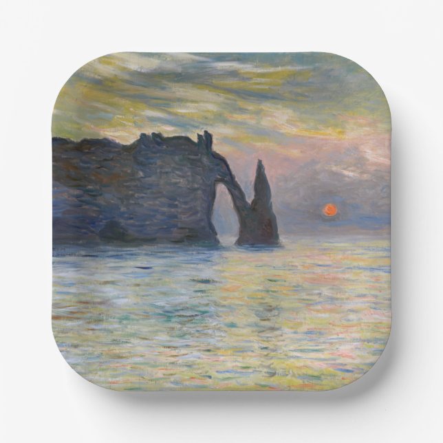 Monet - The Manneport, Cliff at Etretat, Sunset Paper Plate (Front)