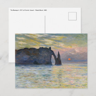 Monet - The Manneport, Cliff at Etretat, Sunset Postcard