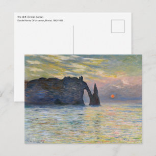 Monet - The Manneport, Cliff at Etretat, Sunset Postcard