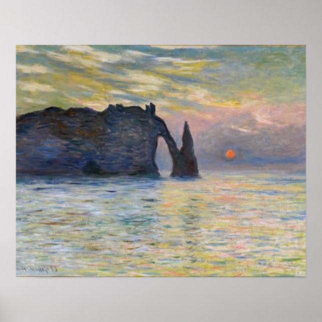 Monet - The Manneport, Cliff at Etretat, Sunset Poster (Front)