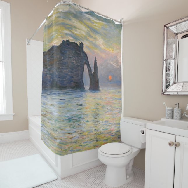 Monet - The Manneport, Cliff at Etretat, Sunset Shower Curtain (In Situ)