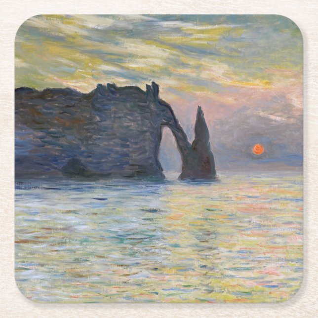 Monet - The Manneport, Cliff at Etretat, Sunset Square Paper Coaster (Front)
