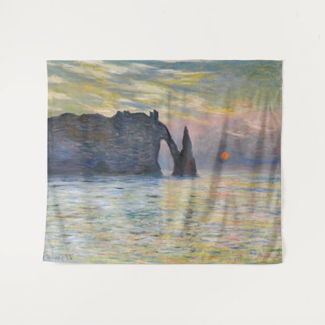 Monet - The Manneport, Cliff at Etretat, Sunset Tapestry (Front (Horizontal))