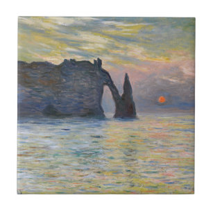 Monet - The Manneport, Cliff at Etretat, Sunset Tile